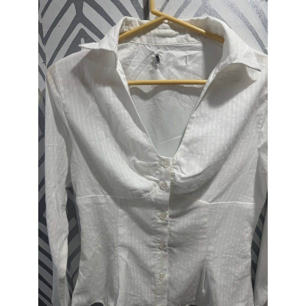 Princess Polly White Elowenn Ruched Bust Button Down Long Sleeve Top US 8 - Picture 4 of 8